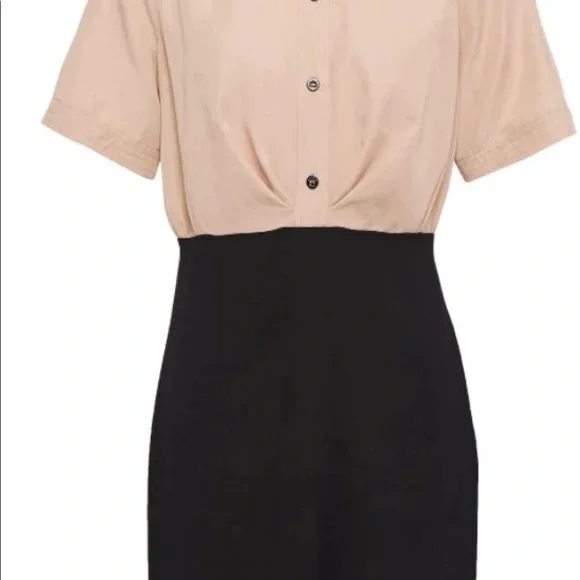 NWT SANDRO sz40 Rudy Two-tone Crepe-paneled Woven Mini Dress In Sand - Picture 3 of 3